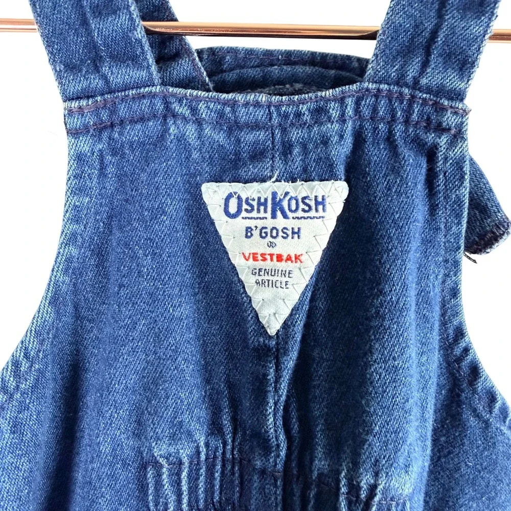 Vintage OshKosh B'gosh Vestbak Denim Overalls 2T Plaid Trim Made in USA Blue